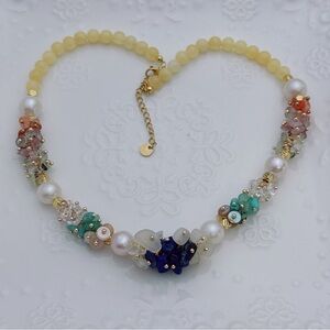 26X248 Handmade Freshwater Baroque
Pearl Gemstone Flower Blossom Necklace 16+2”